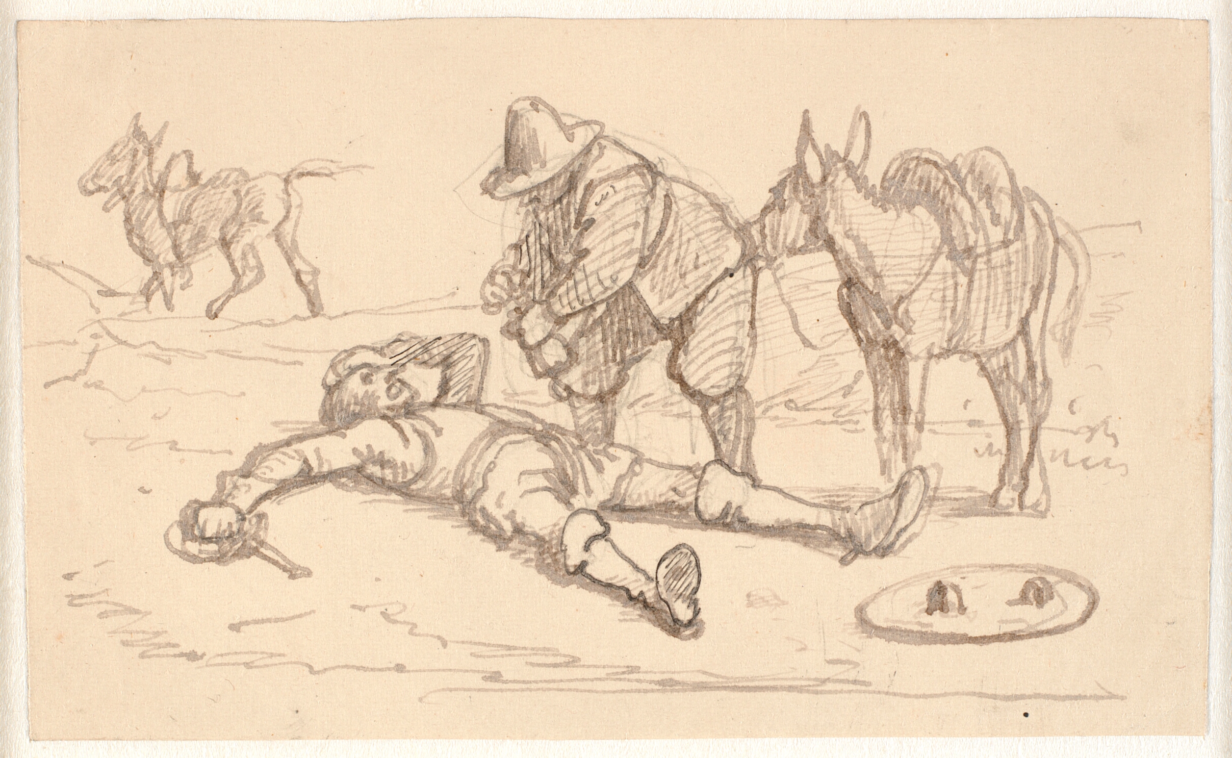 Don Quixote ligger såret og hjælpes af Sancho