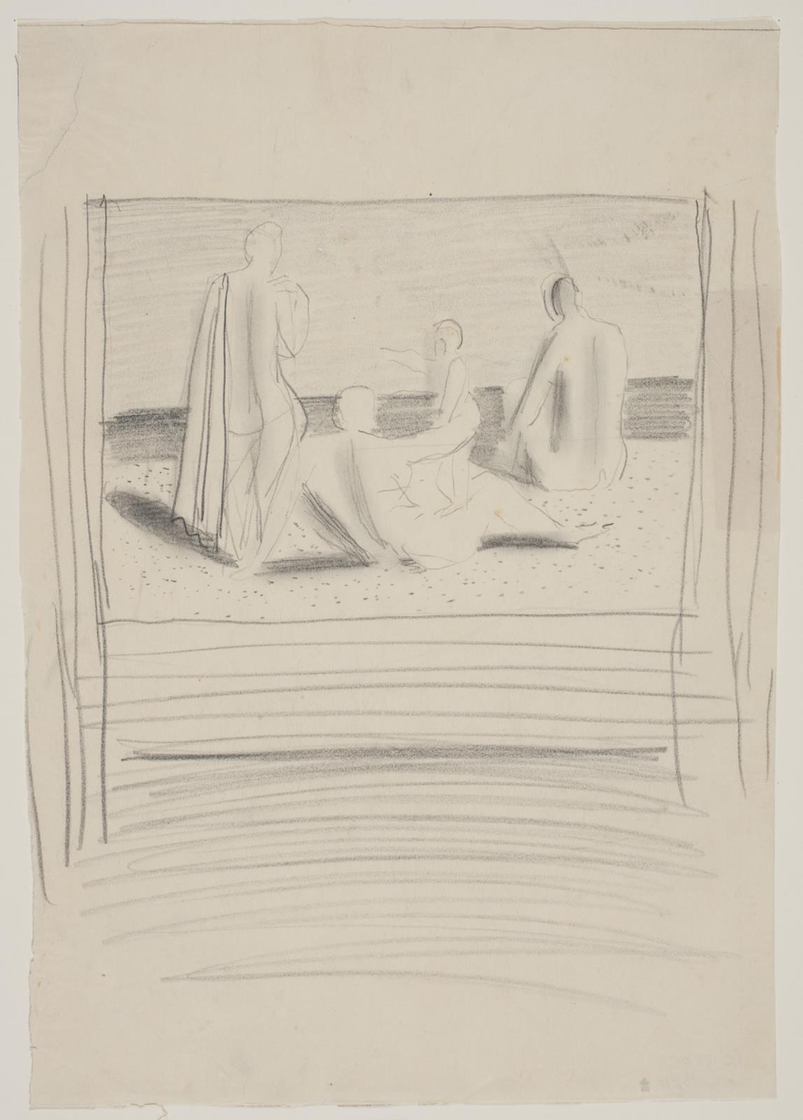 Figurkomposition, tidligt udkast til mosaik i Frederiksberg Svømmehal