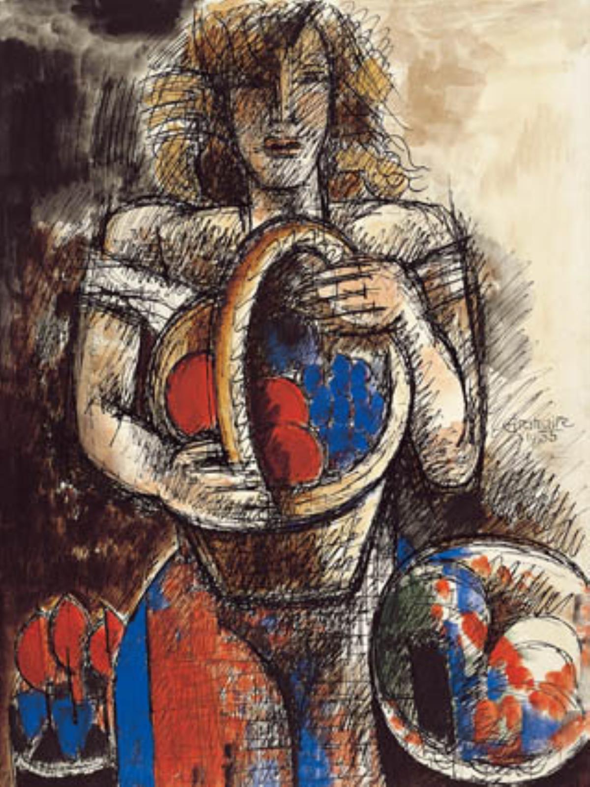 Stående kvinde med frugtkurv, Marcel Gromaire, 1935
