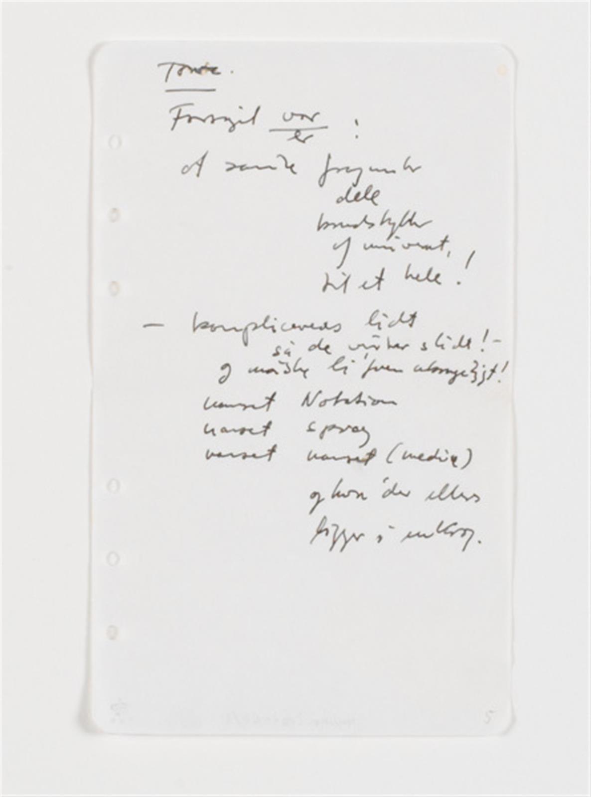 Notater og udkast omkring udstillingen "T.O.W.C...." etc, William Louis Sørensen, 1990