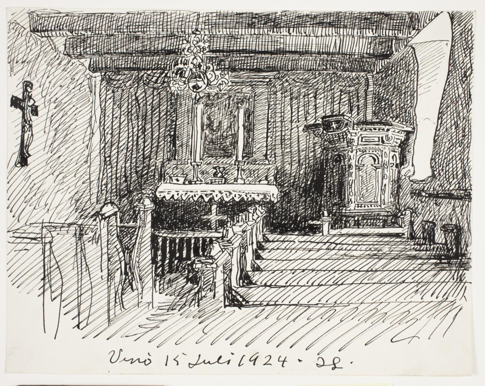 Venø. Kirkeinteriør, Johannes Larsen, 1924