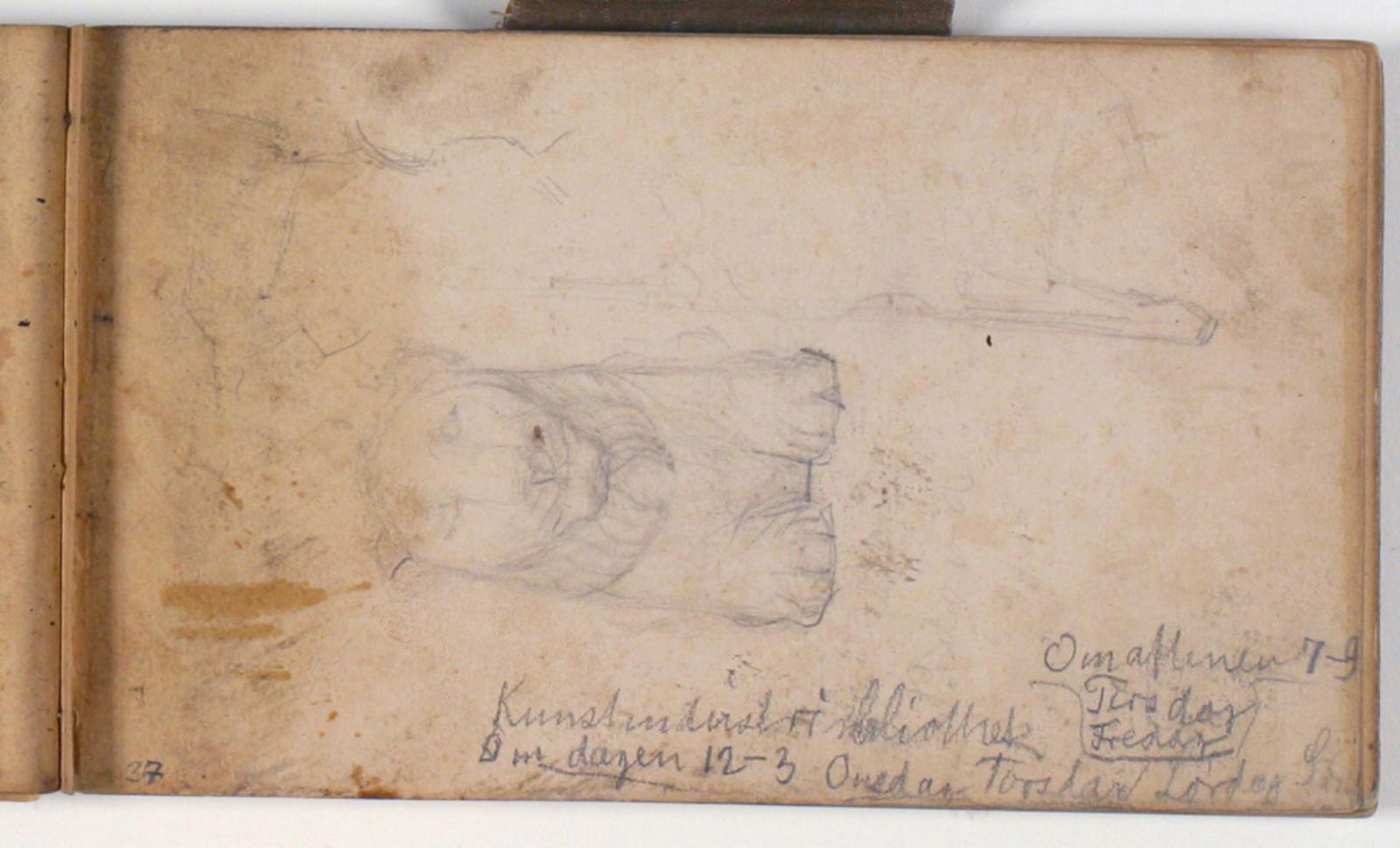 Studier af skulptur af liggende løve