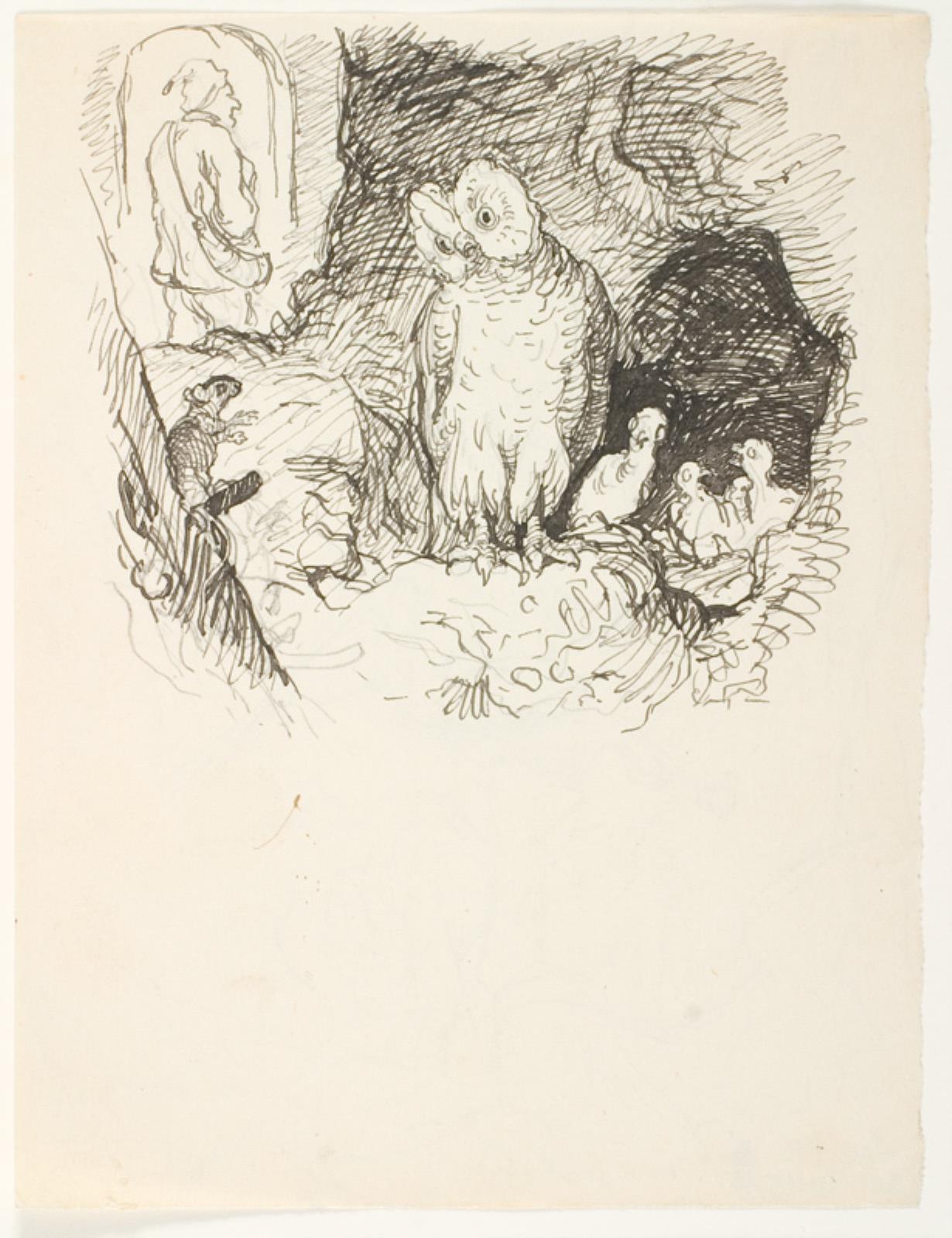 Illustrationsudkast til H.C. Andersen, "Suppe paa en Pølsepind"
