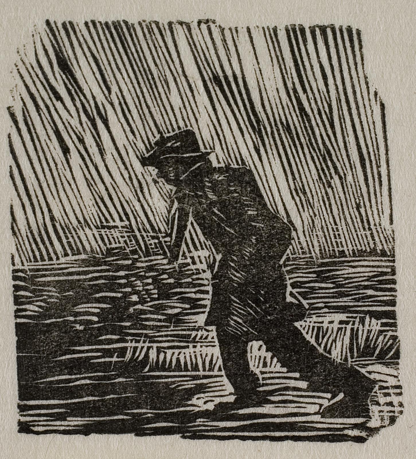 Gående mand i koldt vejr, Povl Christensen, 1940