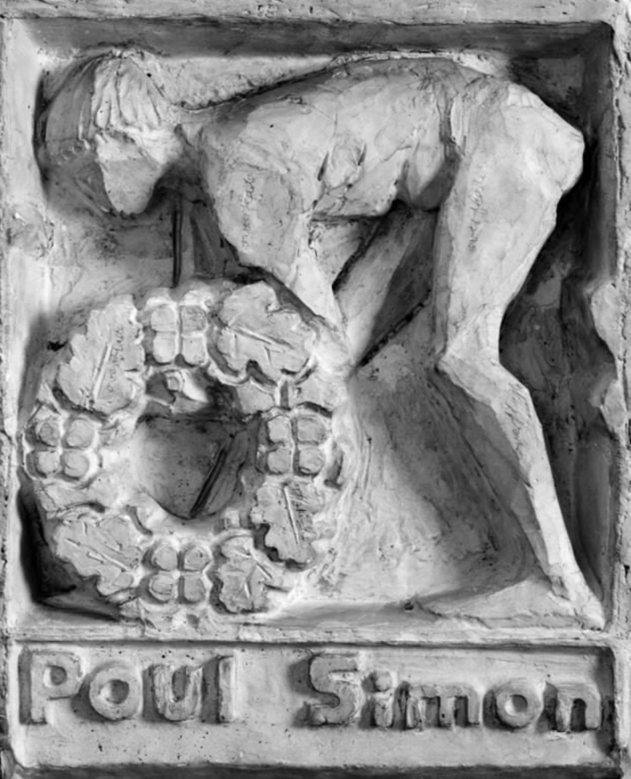 Mindesten for maleren Poul S. Christiansen. Stående foroverbøjet nøgen mand med en krans