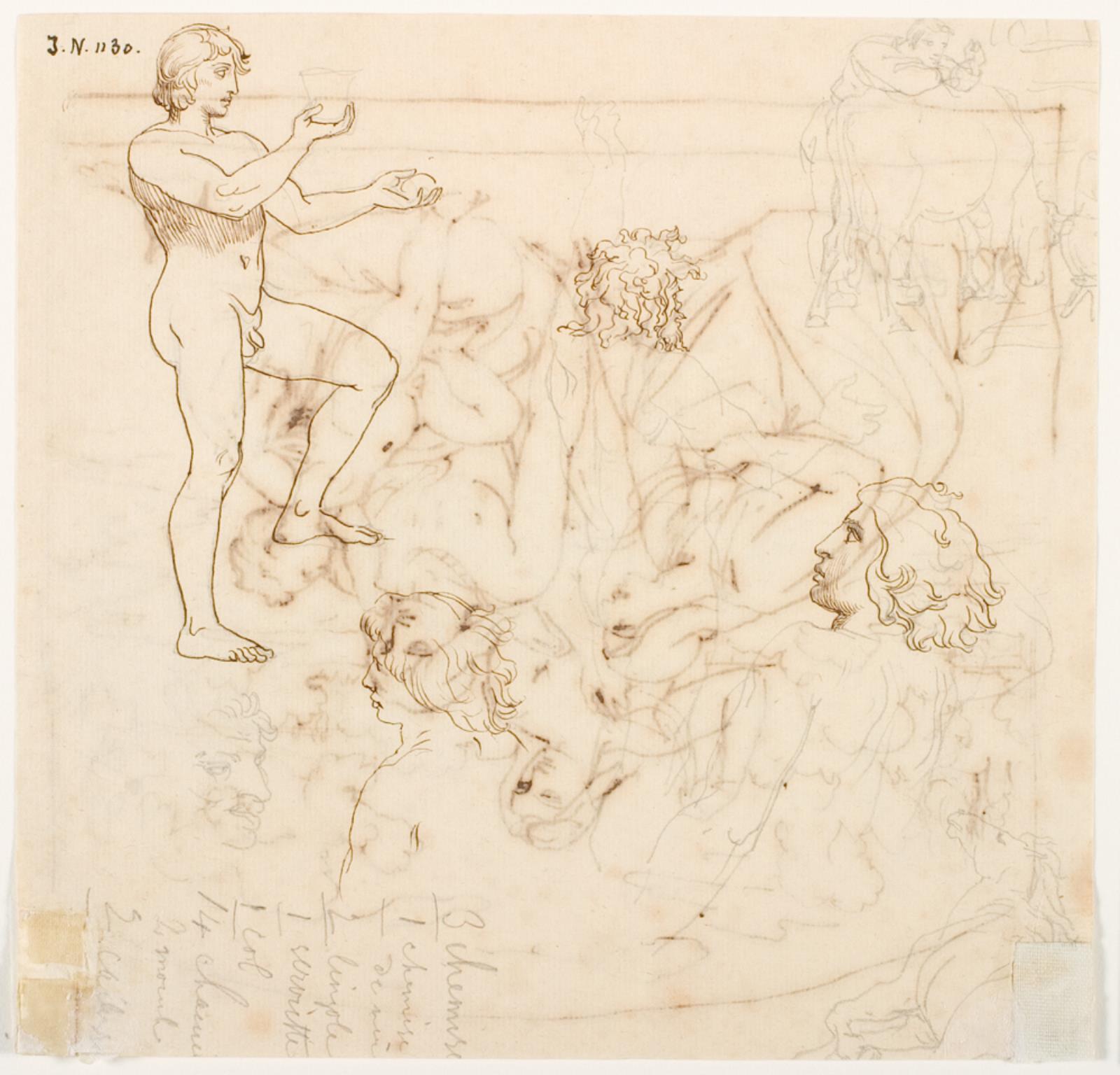 Mandlige modelstudier, samt en græssende ko