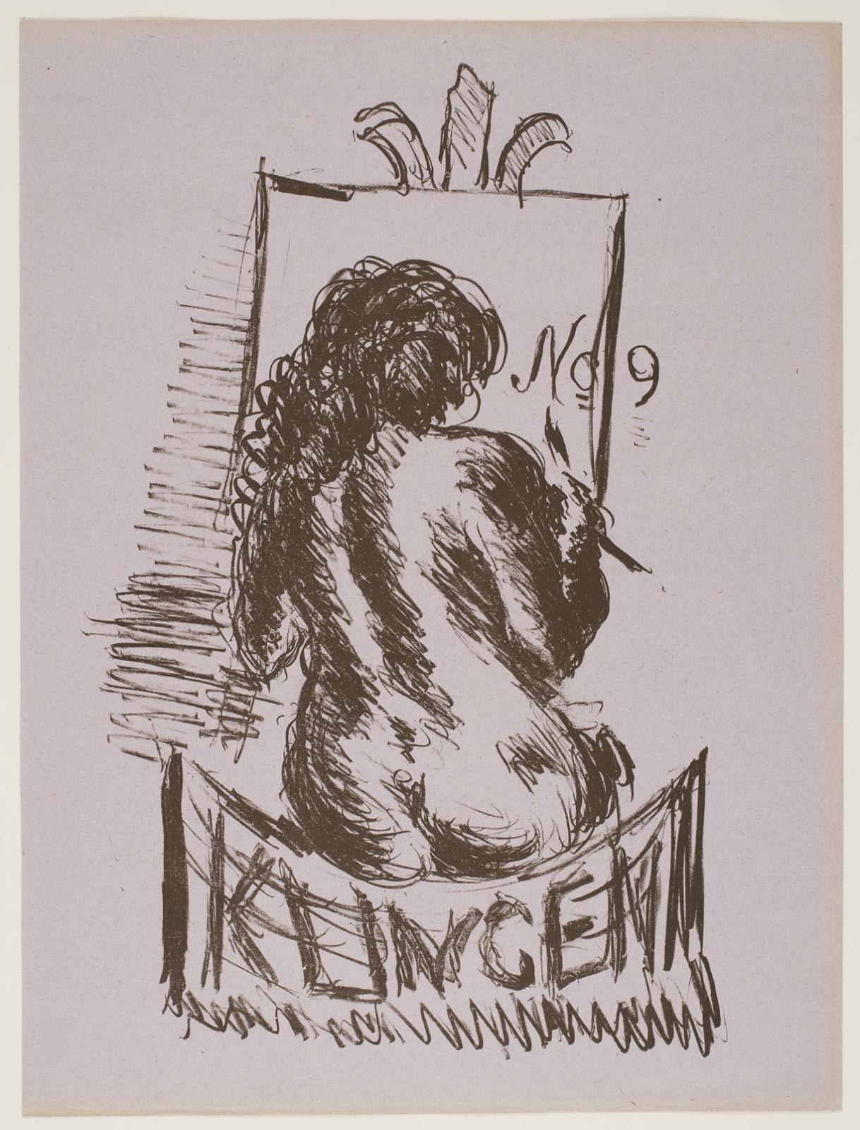 Rygvendt, malende kvinde. Forside til Klingen årg. III, nr. 9, Vilhelm Lundstrøm, 1920
