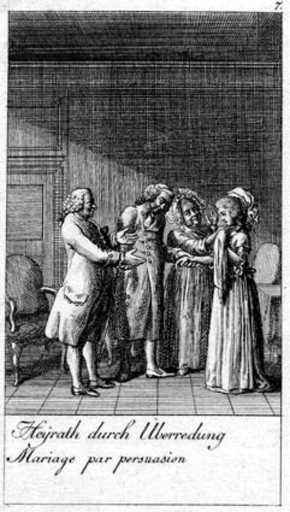 Illustration til giftermålets årsager og følger (Heyrath durch Überredung Mariage par persuasion)