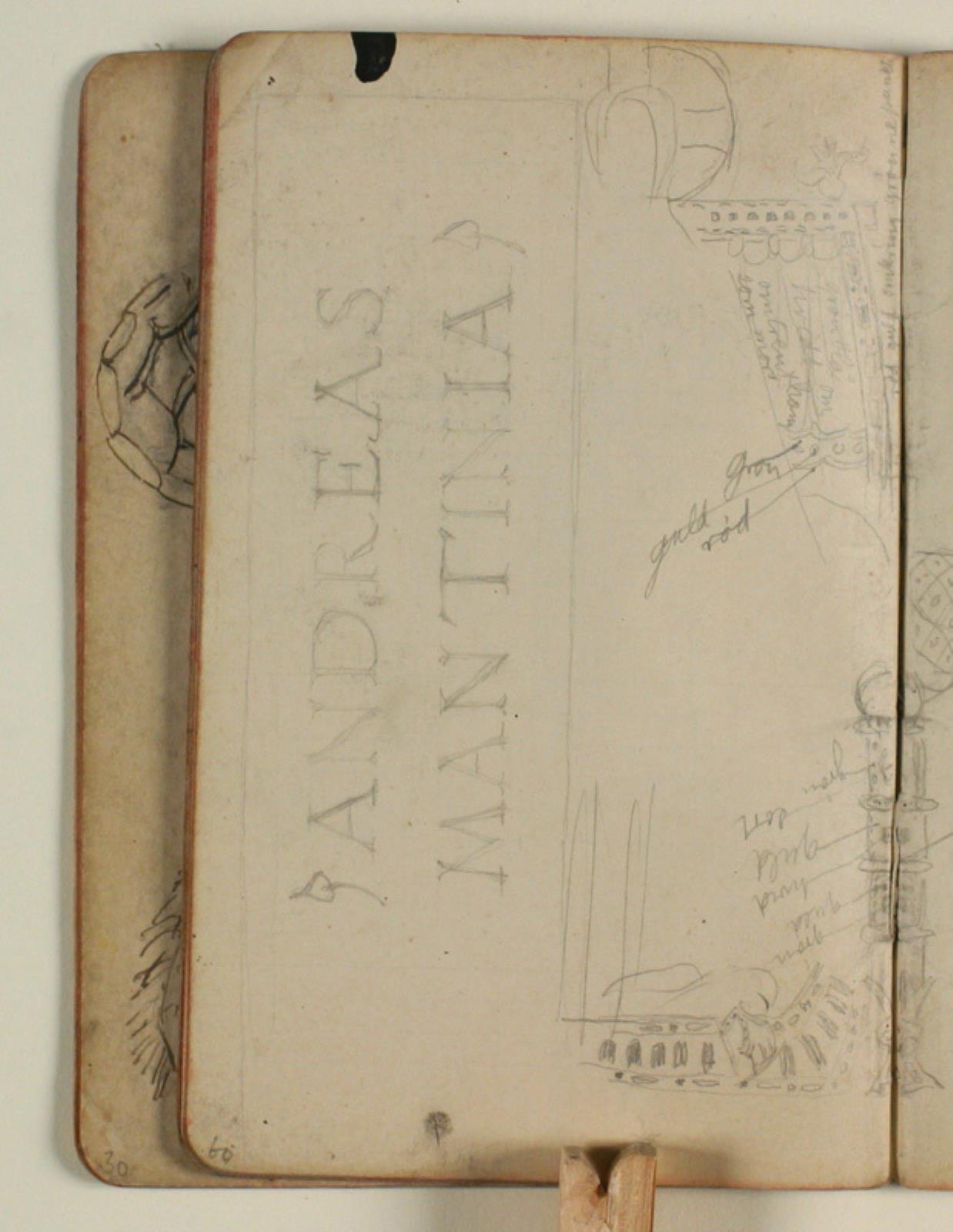 Studie af indskriftstavle betegnet: "Andreas Mantinia", samt studier af ornamentik