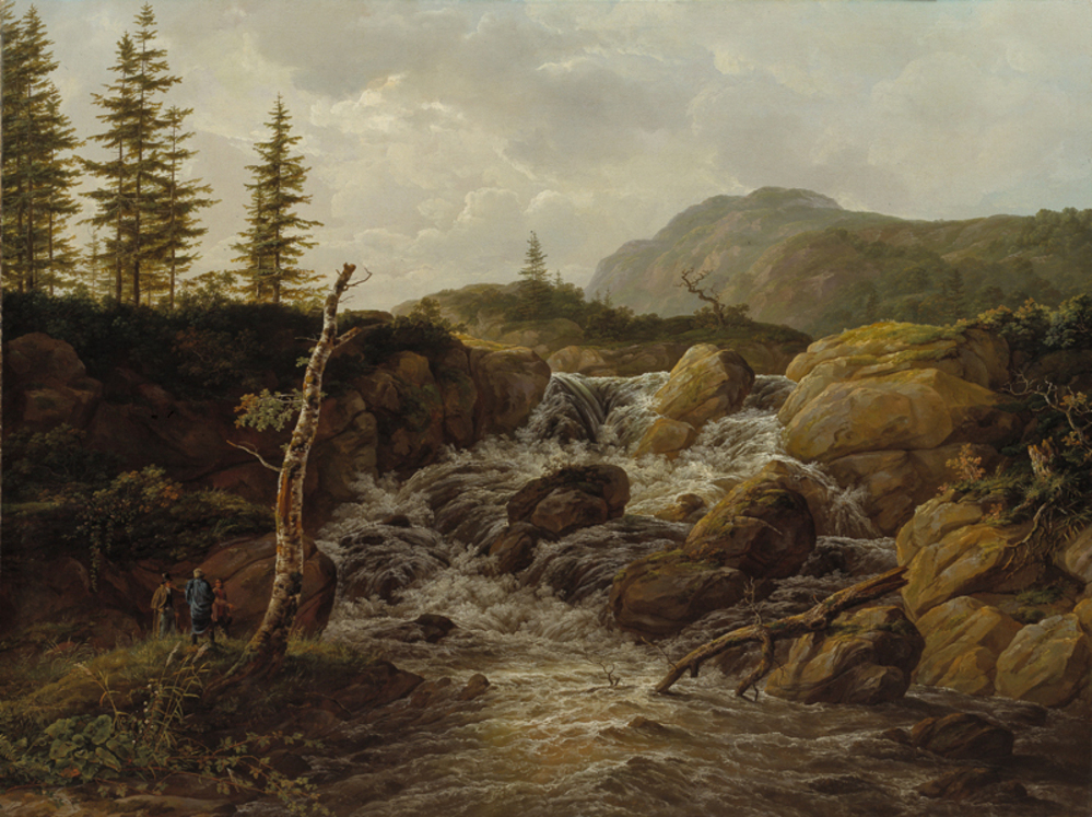 Norsk fjeldlandskab med et vandfald