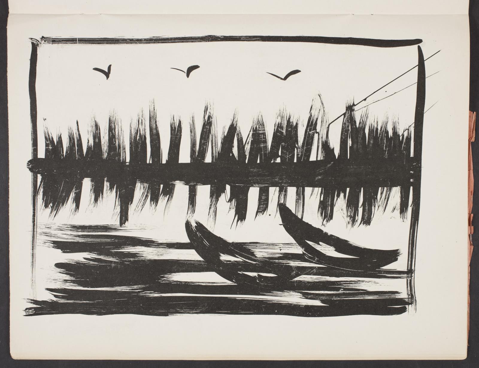 Landskab med sø og både i forgrunden, Vilhelm Lundstrøm, 1920
