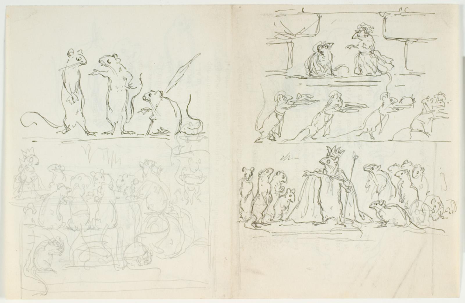 Illustrationsudkast til H.C. Andersen, "Suppe paa en Pølsepind"