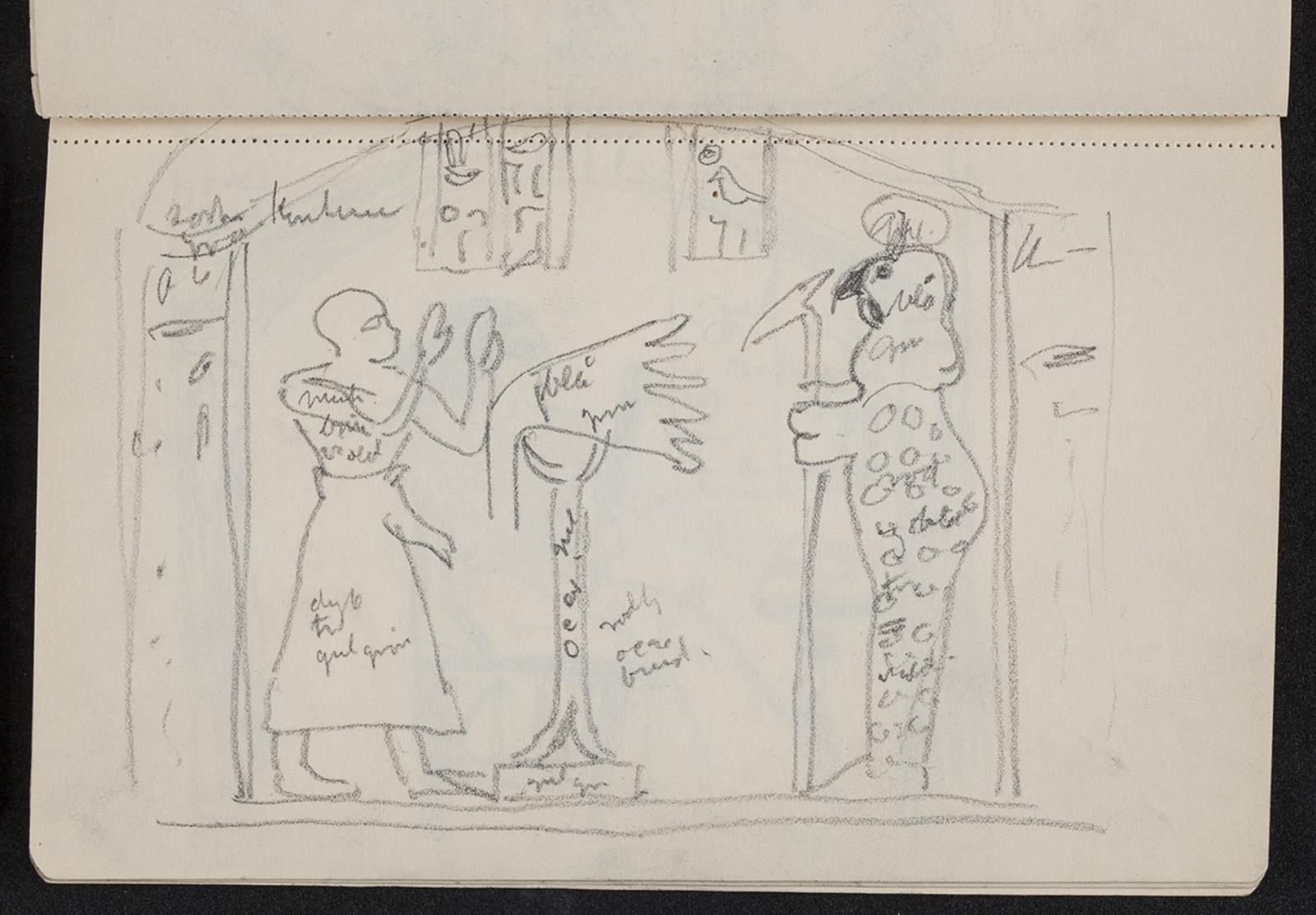 Studie med farveangivelser efter ægyptisk relief i Louvres samlinger