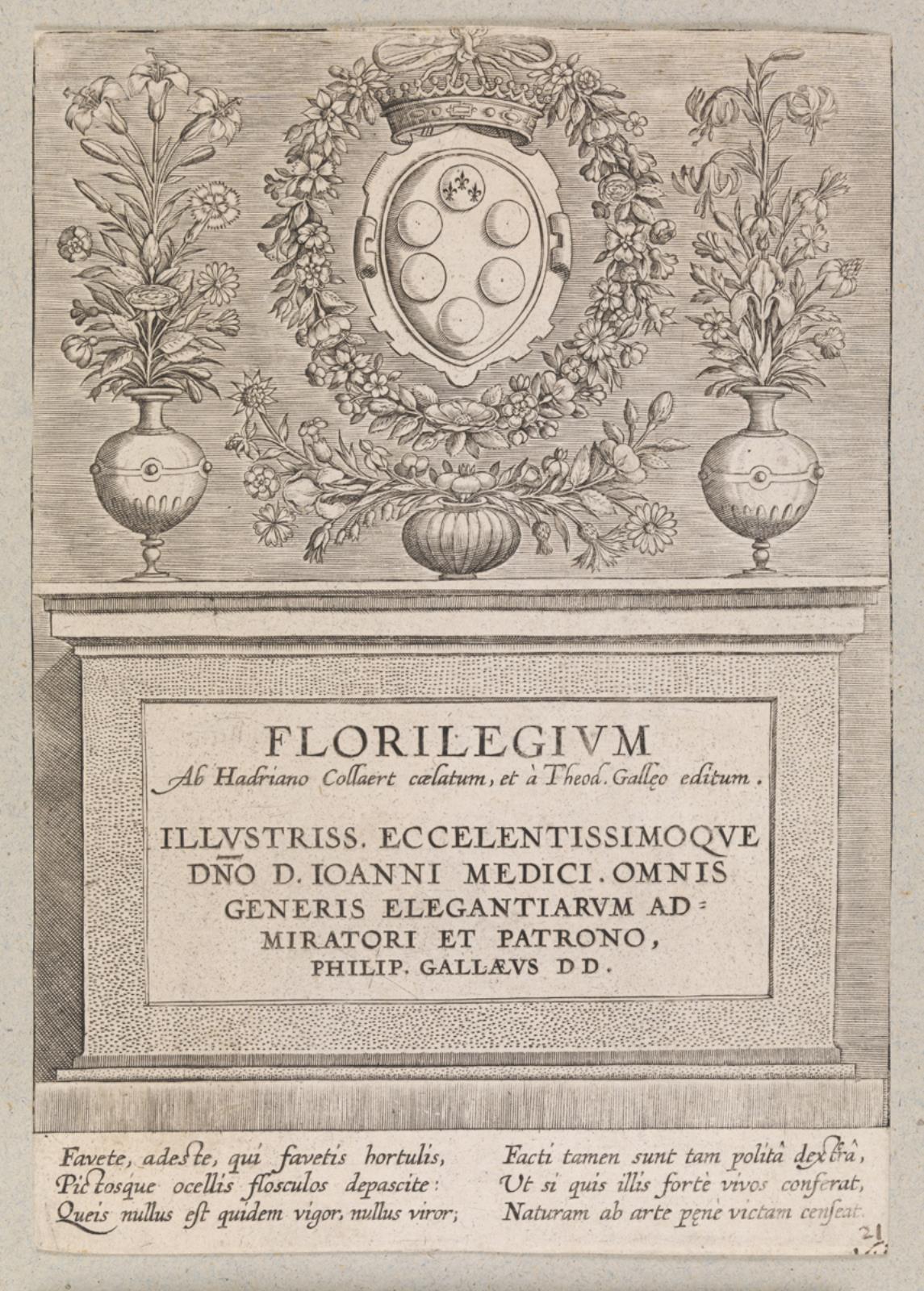 Titelblad til "Florilegium. Ab Hadriano Collaert caelatum, et a Theod. Galleo editum"