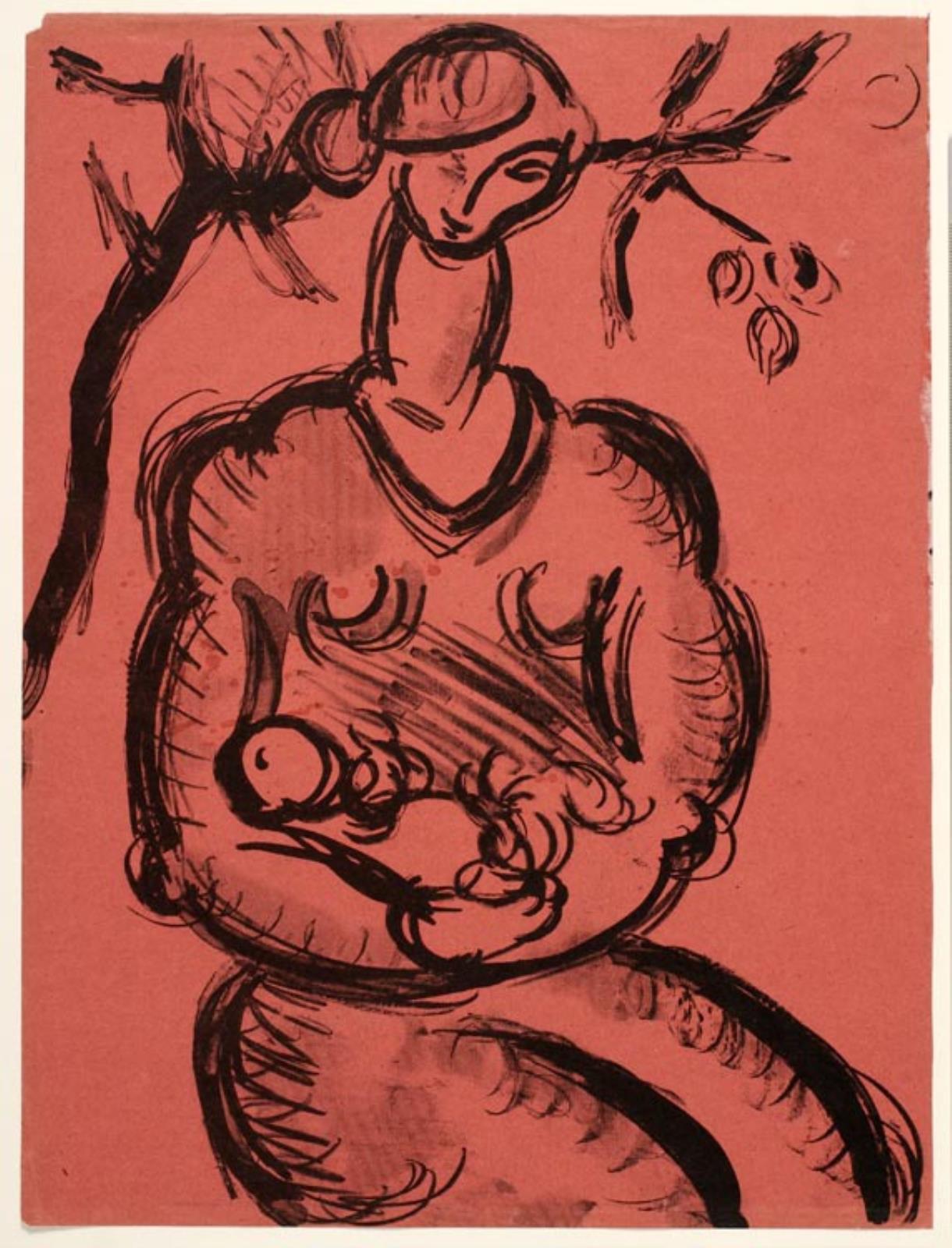 Siddende kvinde med barn. Bagside til Klingen årg. III, nr. 10,11,12, Svend Johansen, 1920