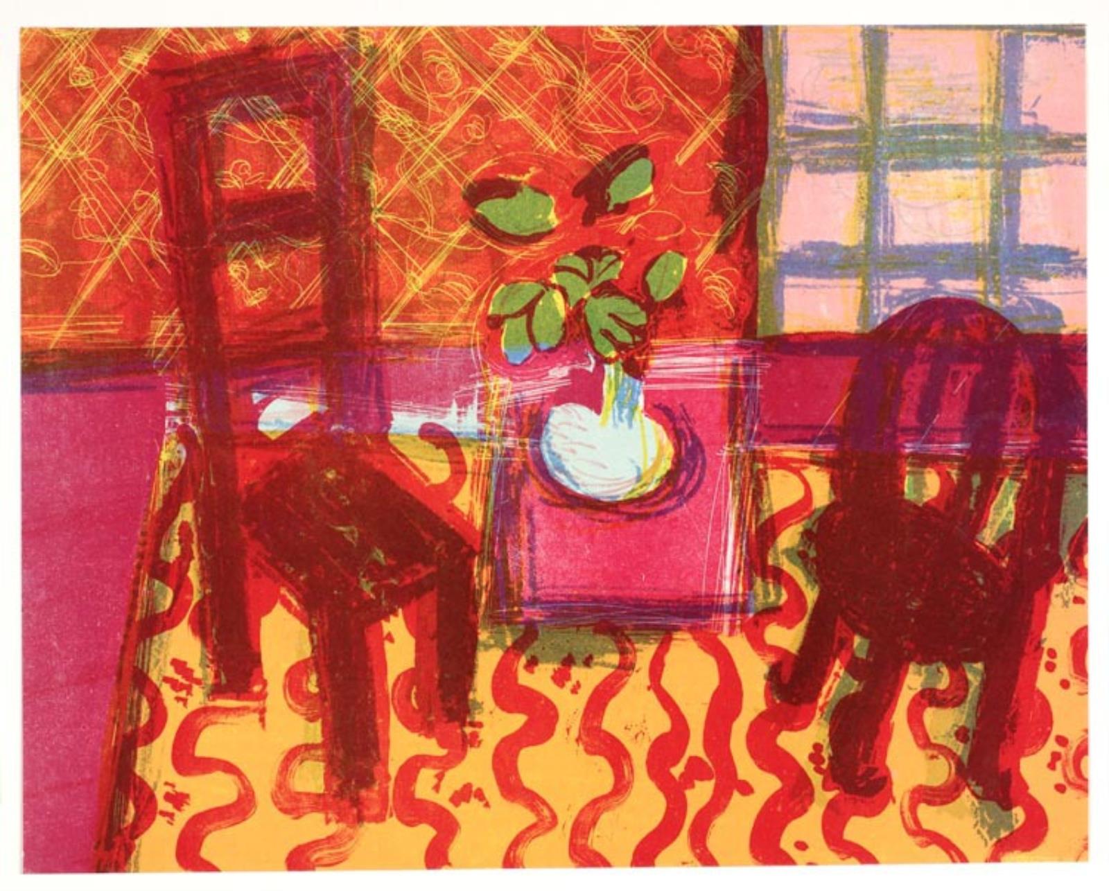 Interiør med stole og bord med vase, Svend Johansen, 1920