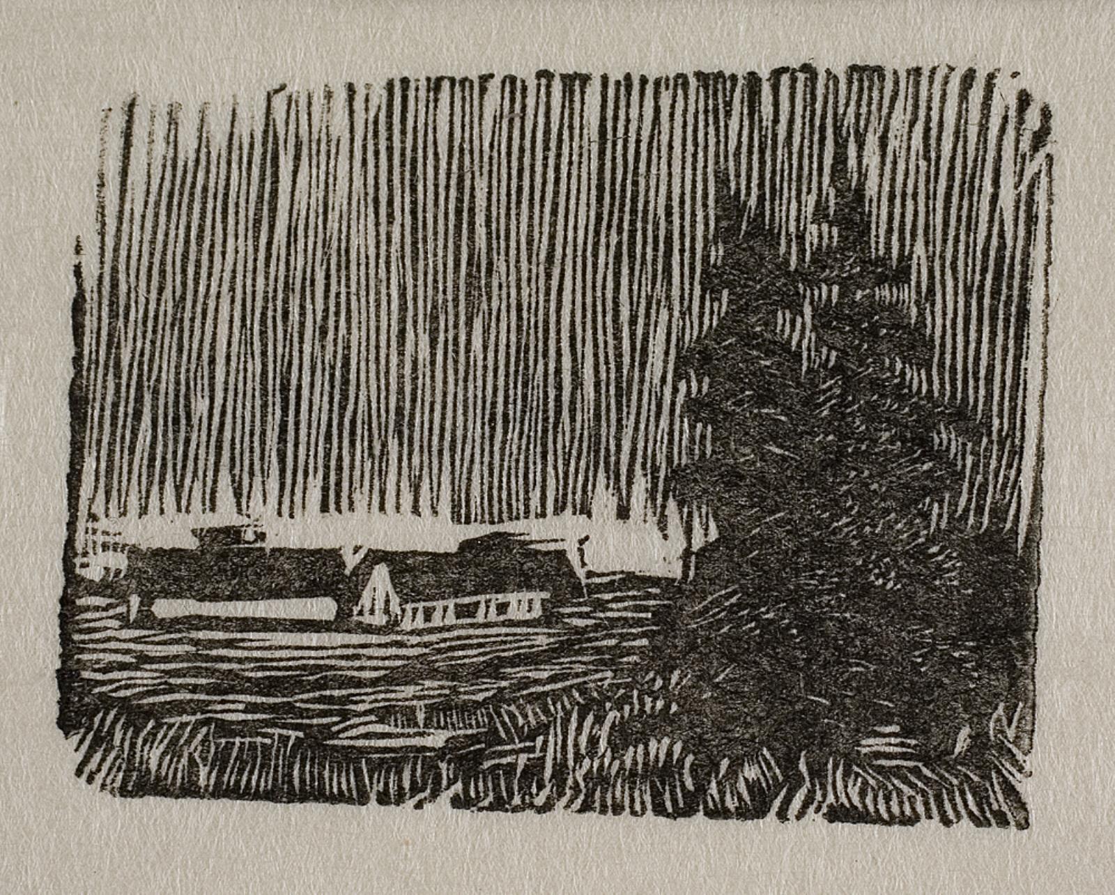 Landskab med to graner i forgrunden, Povl Christensen, 1940