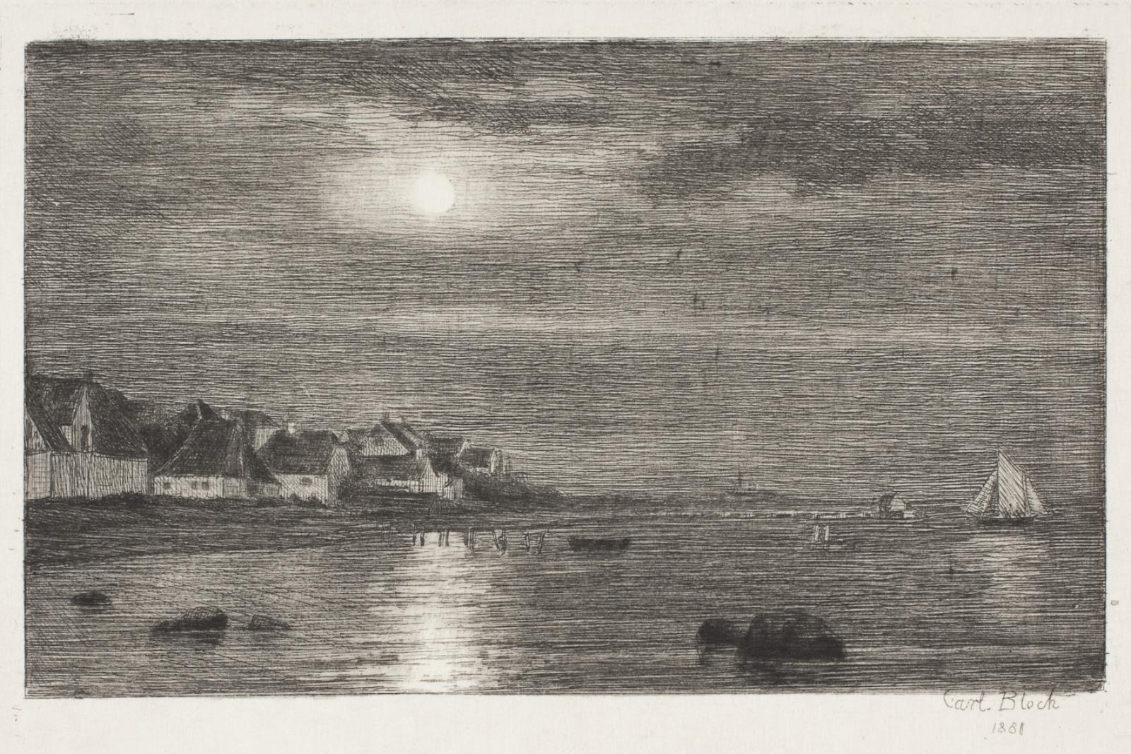 Strandparti ved Hellebæk. Måneskin