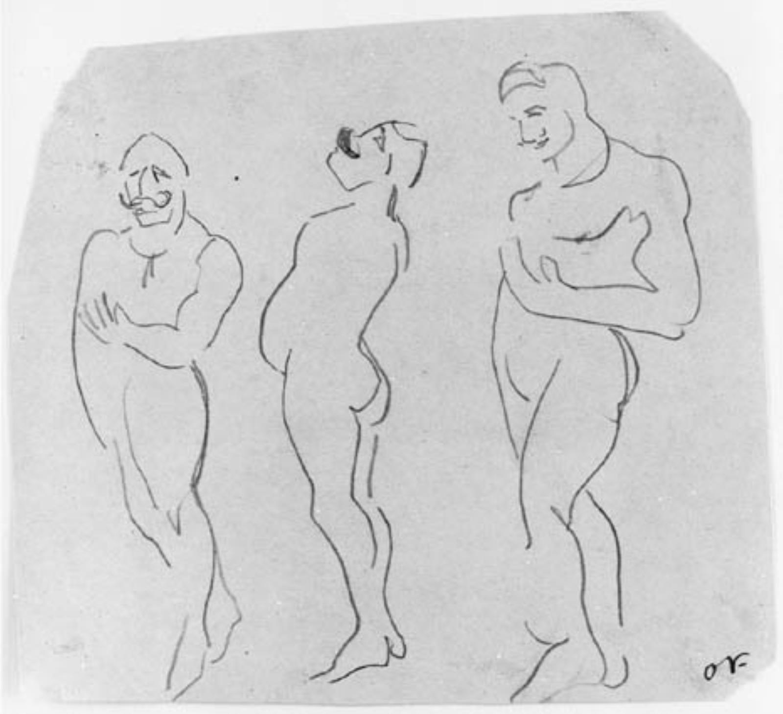 Tre studier af en stående akrobat i trikot