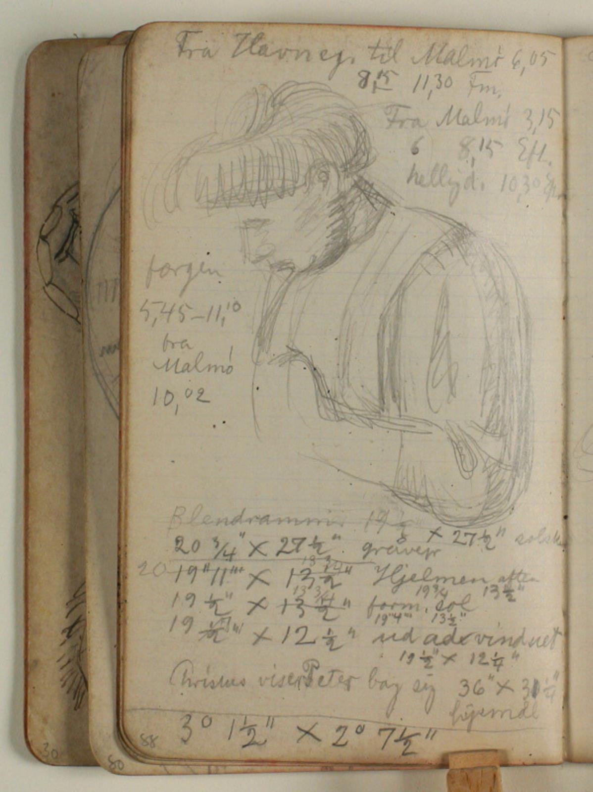 Studie af en kvinde med sytøj, samt notater