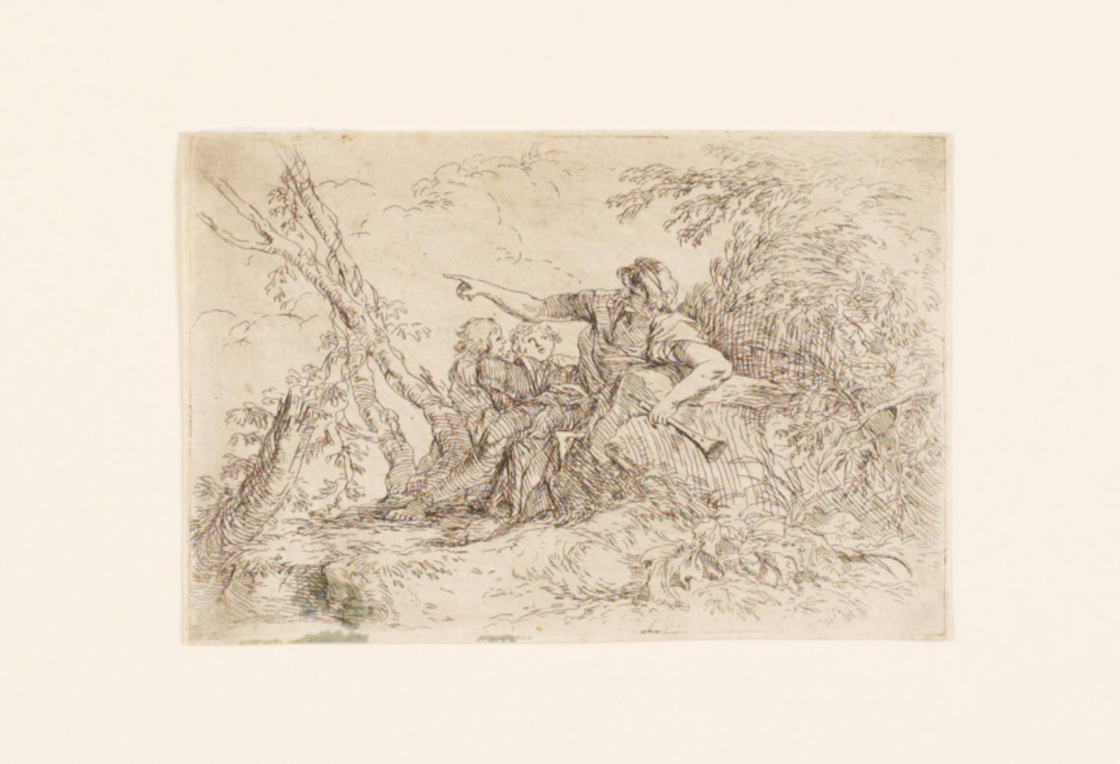 Hyrde og to børn i et landskab