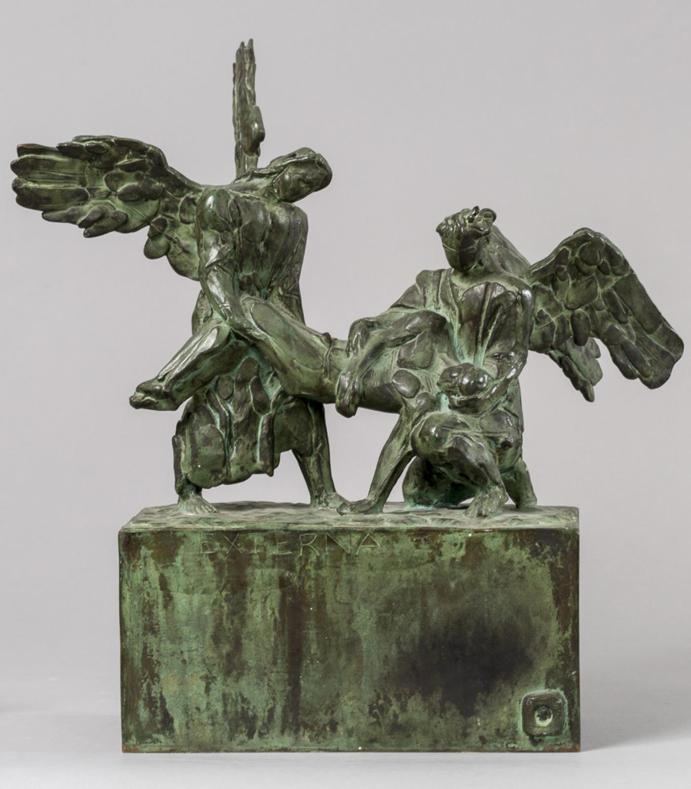 Gravlæggelse. Den døde bæres af to engle