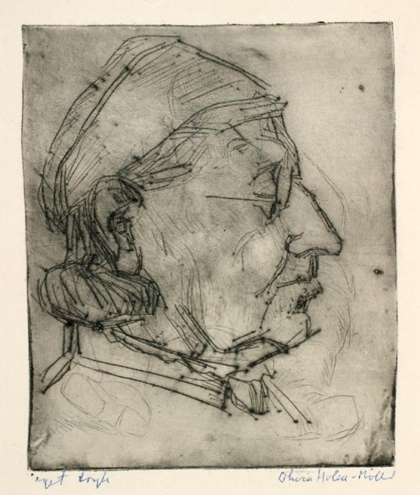Portræt af en ældre kvinde i profil mod højre, Olivia Holm-Møller, 1875-1970