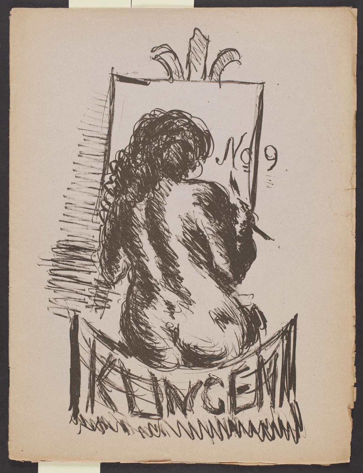 Rygvendt, malende kvinde. Forside til Klingen årg. III, nr. 9, Vilhelm Lundstrøm, 1920