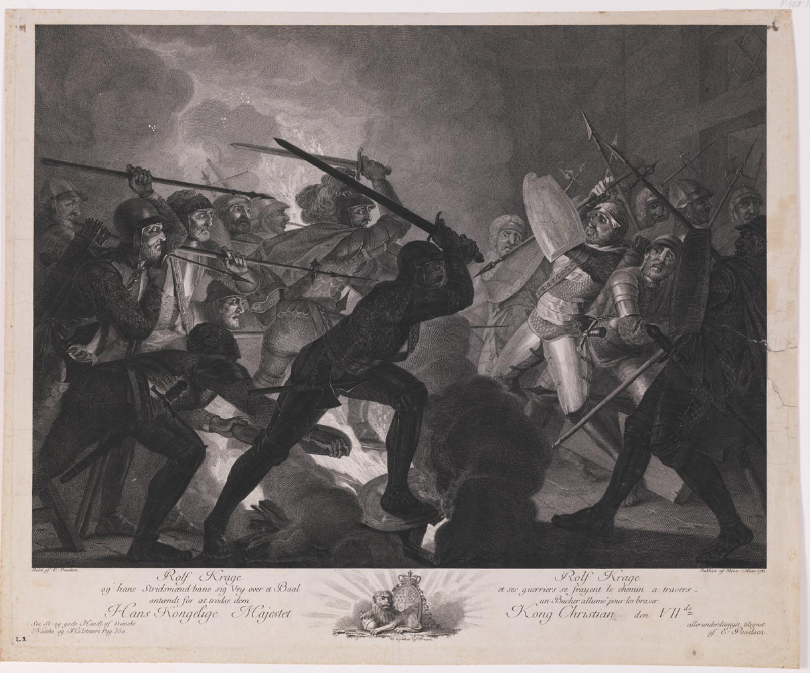 "Rolf Krake og hans Stridsmænd bane sig Vey over et Baal antændt for at trodse dem"
