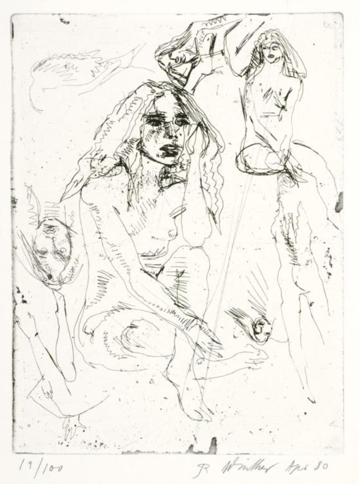 Siddende pige og andre piger, Richard Winther, 1980