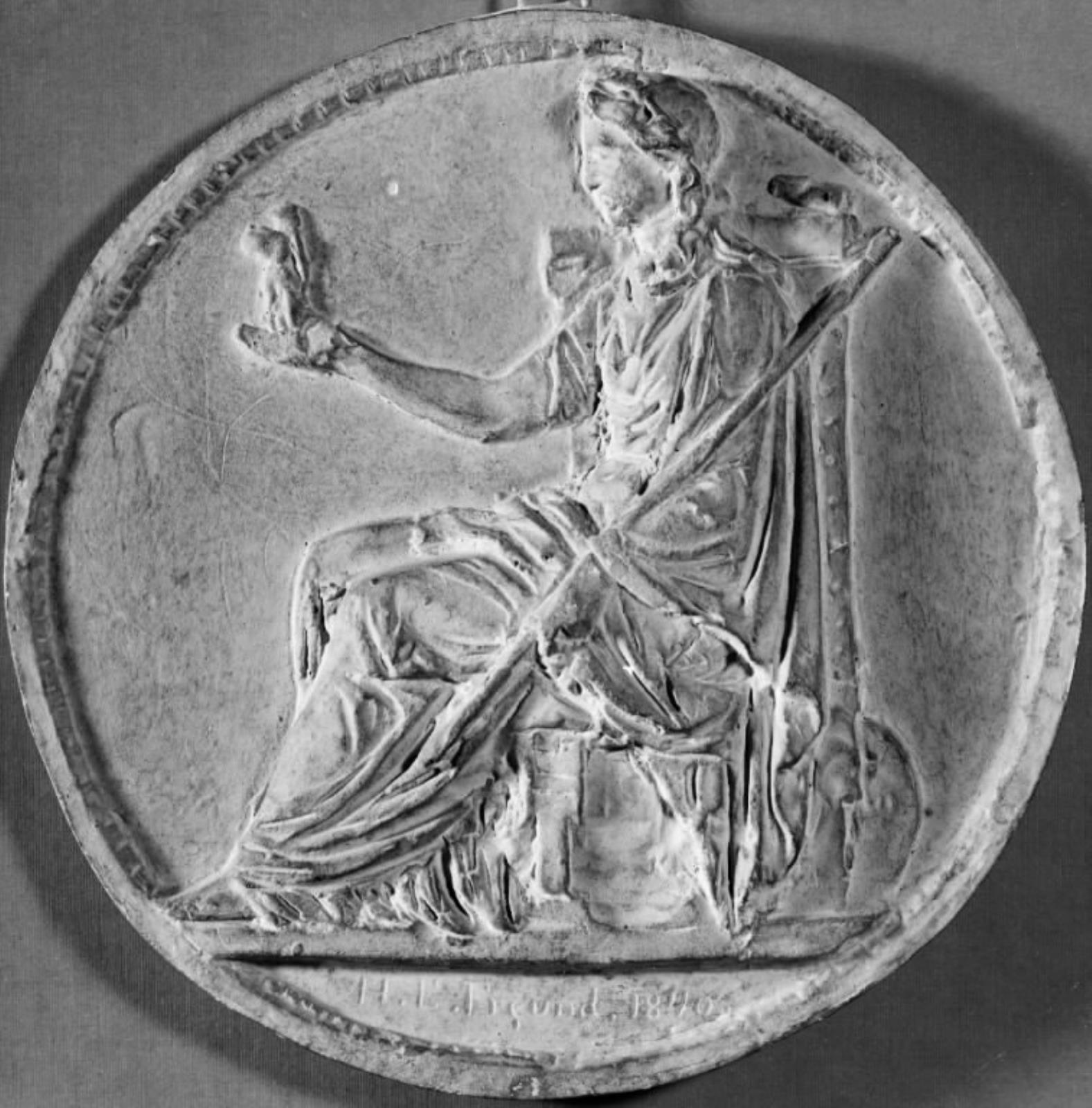 Danmark i en kvindes skikkelse, siddende med håbets genius på sin fremstrakte hånd