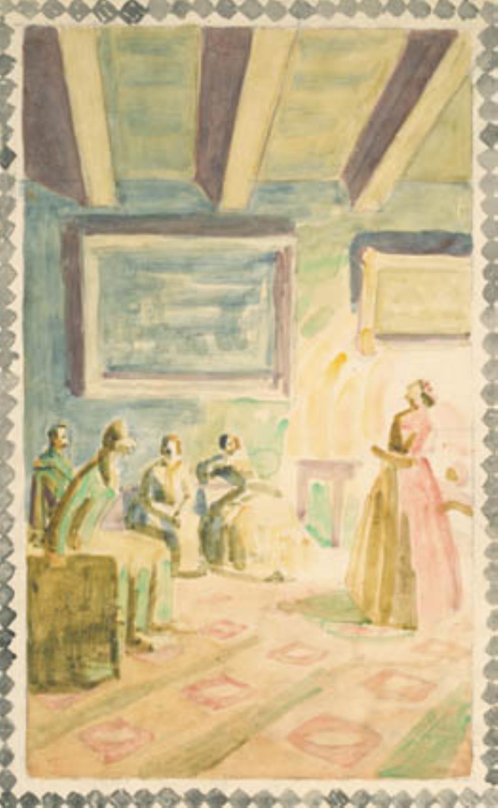 Jenny Lind synger i Weimar for Storhertugens familie og H.C. Andersen. Udkast til freskodekorationer i H.C. Andersen Mindehallen i Odense