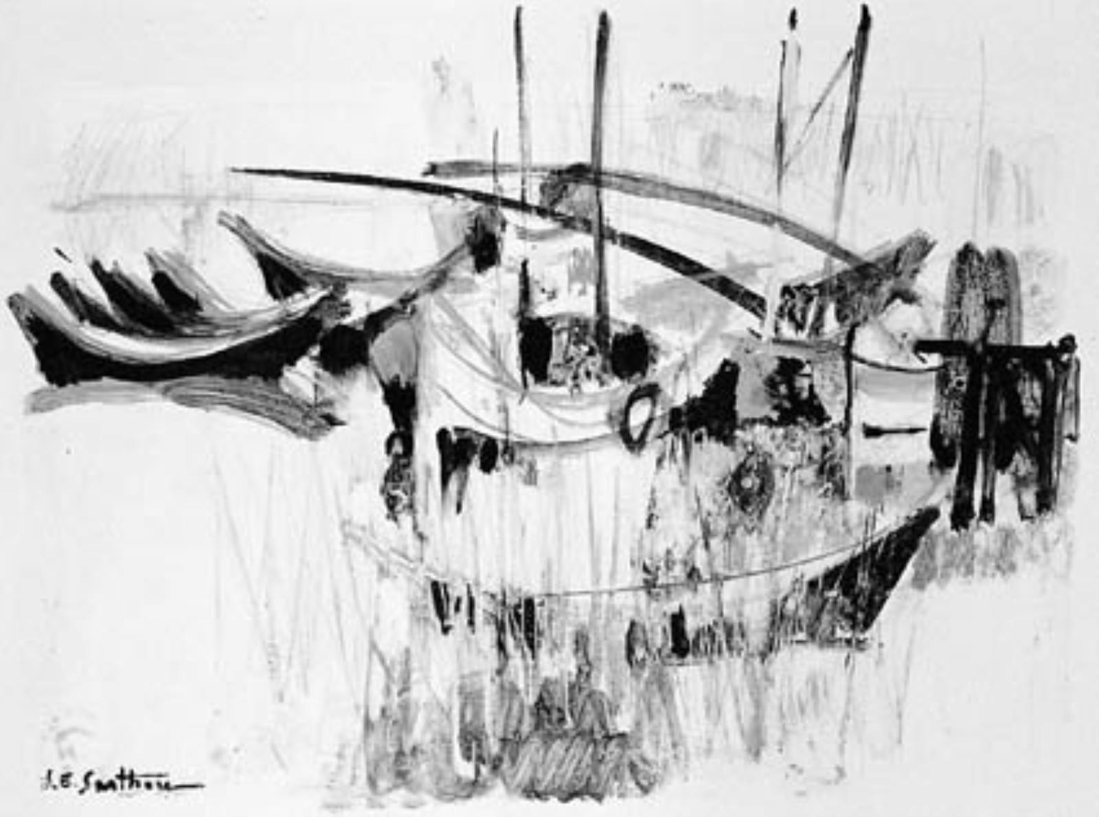 Fiskerbåde mellem siv. La Pointe Courte, Sète, Maurice E. Sarthou, 1966