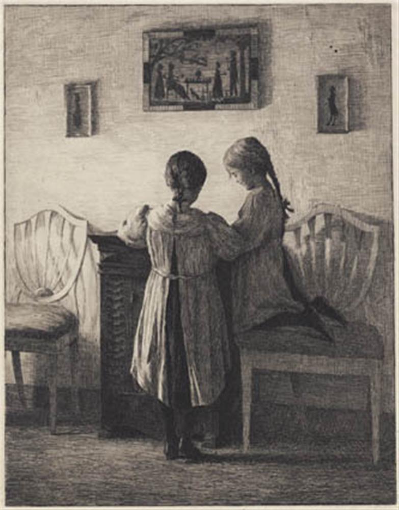 Interiør med to småpiger