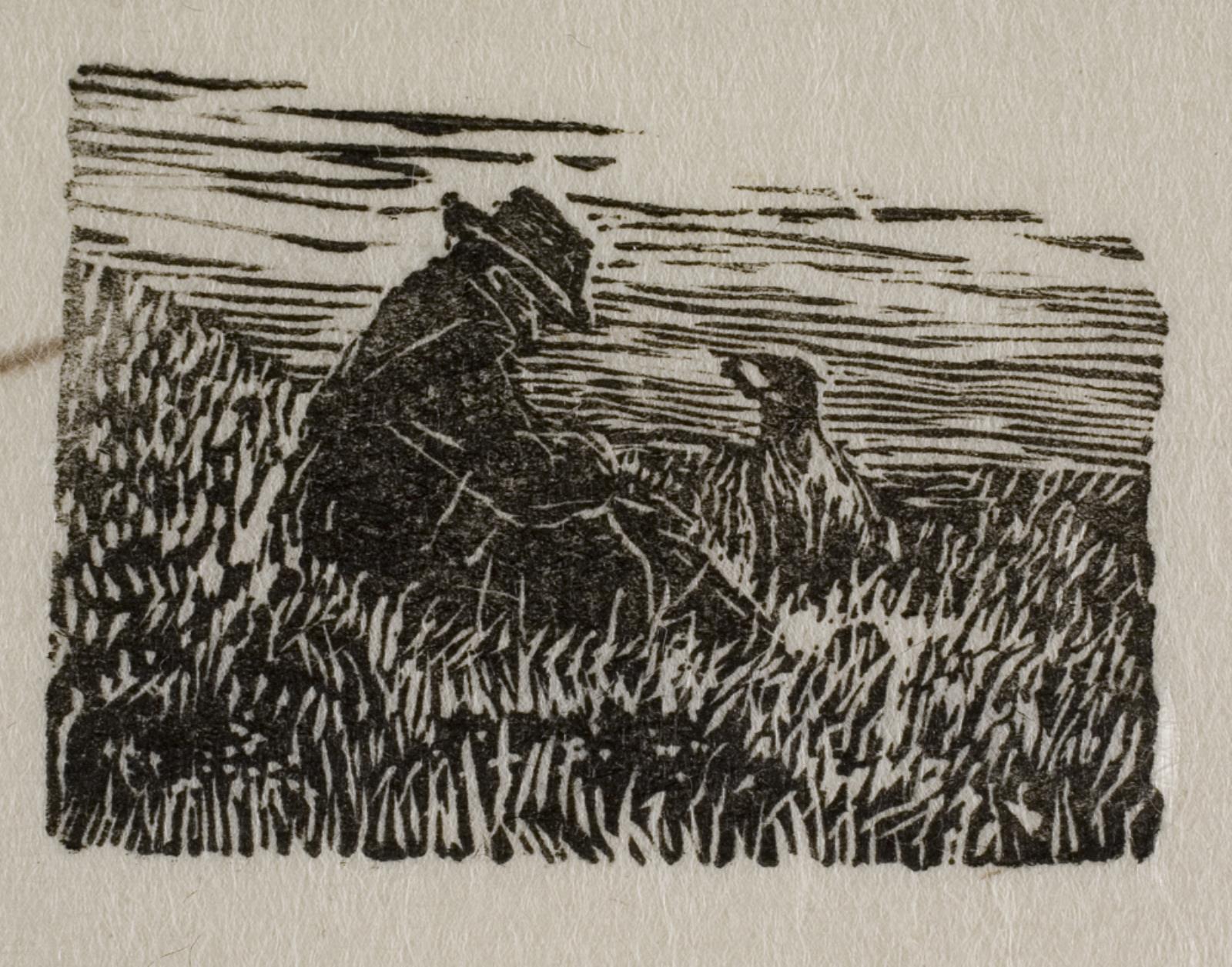 Jæger, der sidder i græsset med sin hund, Povl Christensen, 1940