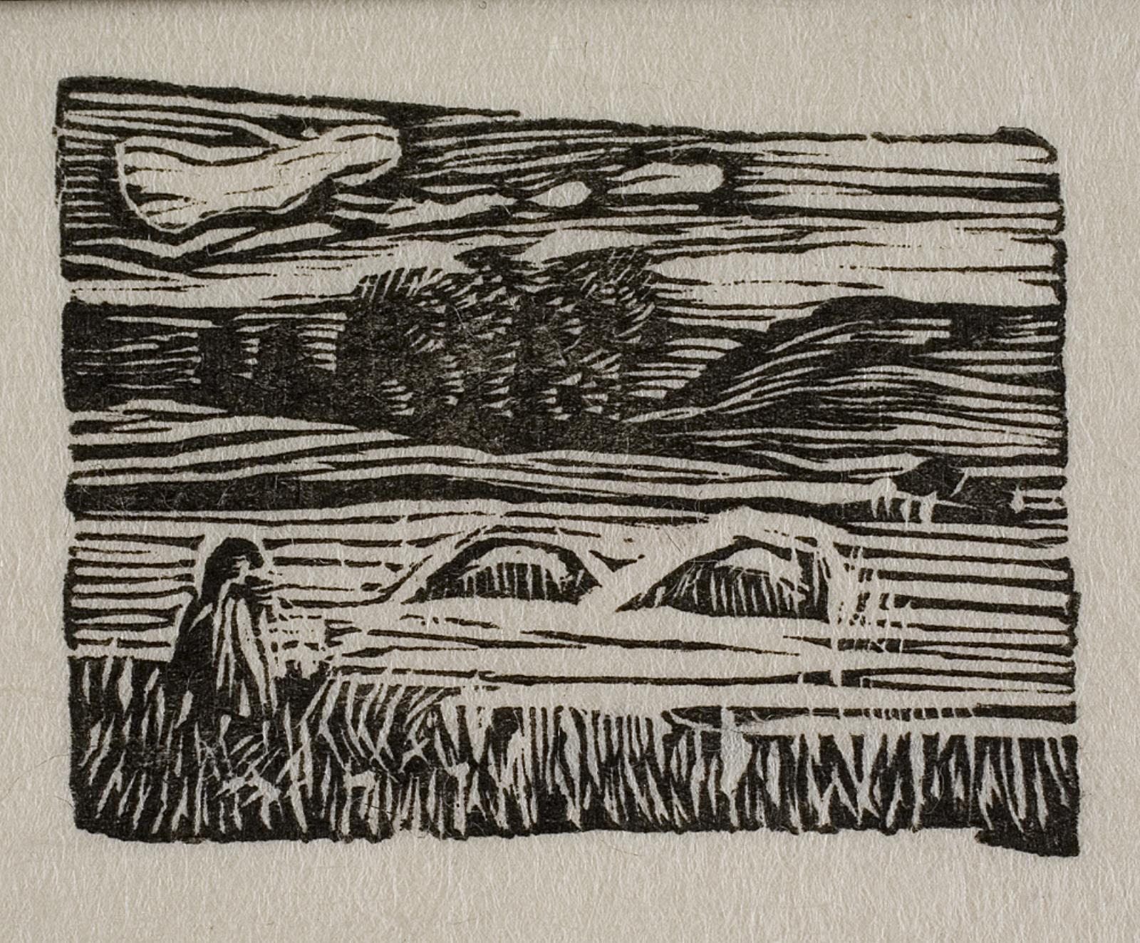 Efterårslandskab med figur siddende i forgrunden, Povl Christensen, 1940