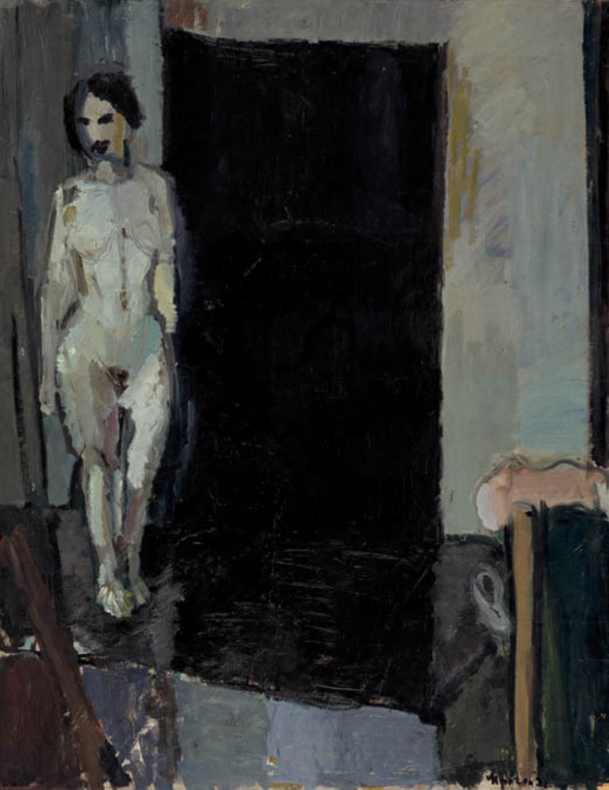 Model standing next to a Door