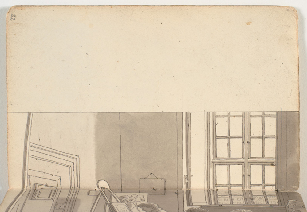 Interiør fra akademiet med malende og tegnende kunstnere