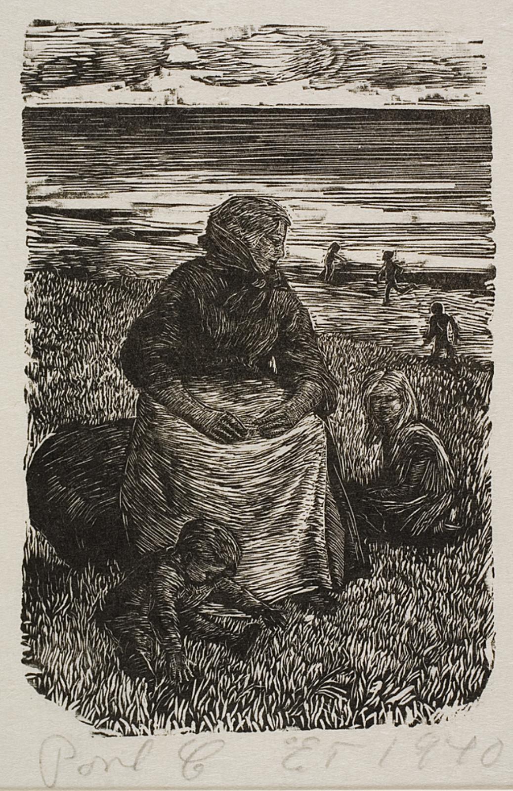 Mor med barn på stranden, Povl Christensen, 1940