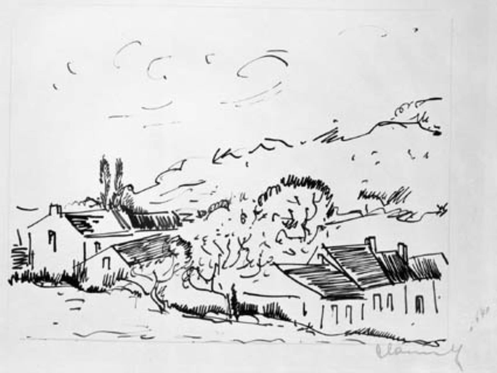 Landskab med huse i forgrunden, Normandiet, Maurice de Vlaminck, 1876-1958