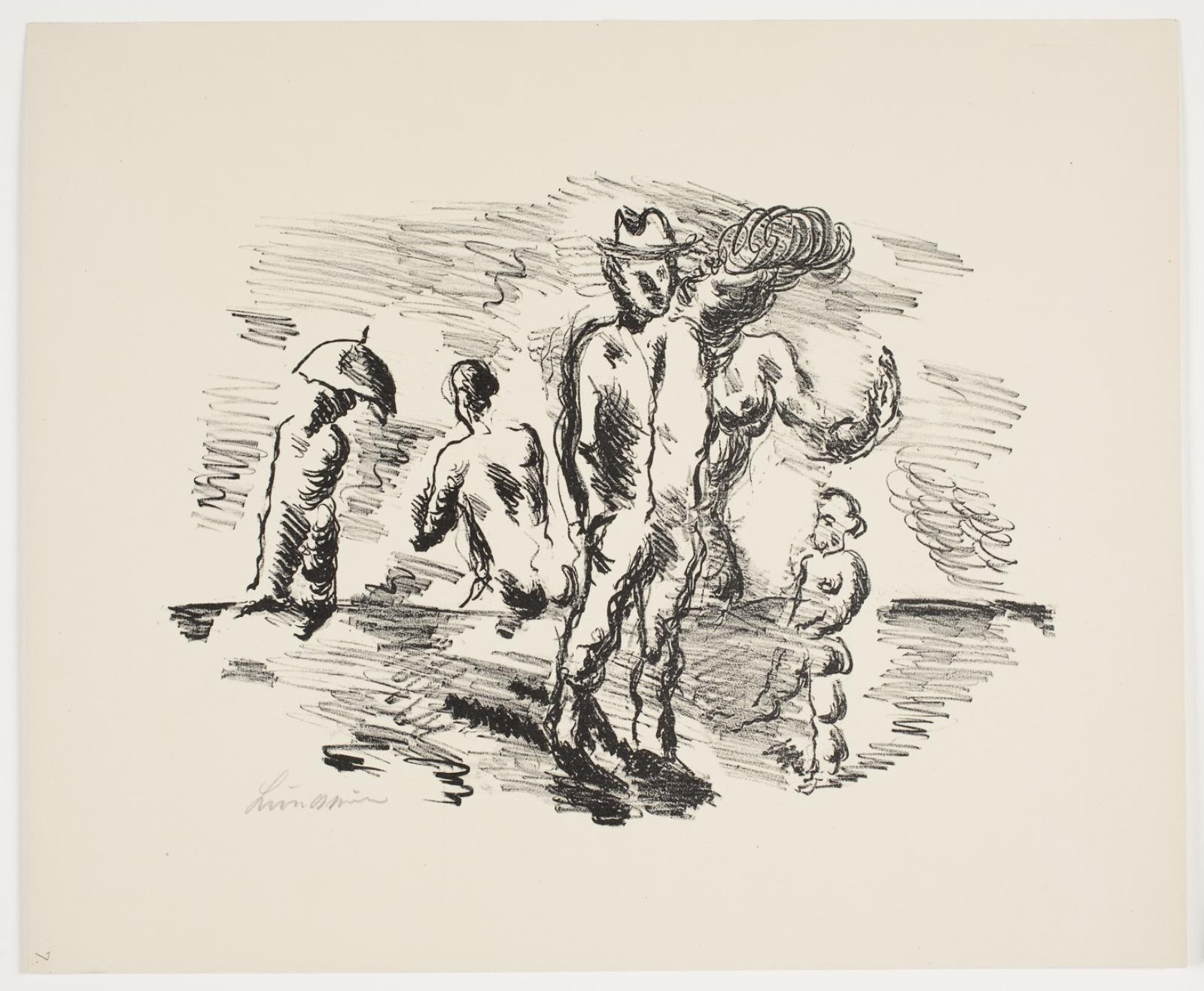 Figurgruppe med stående mand i midten