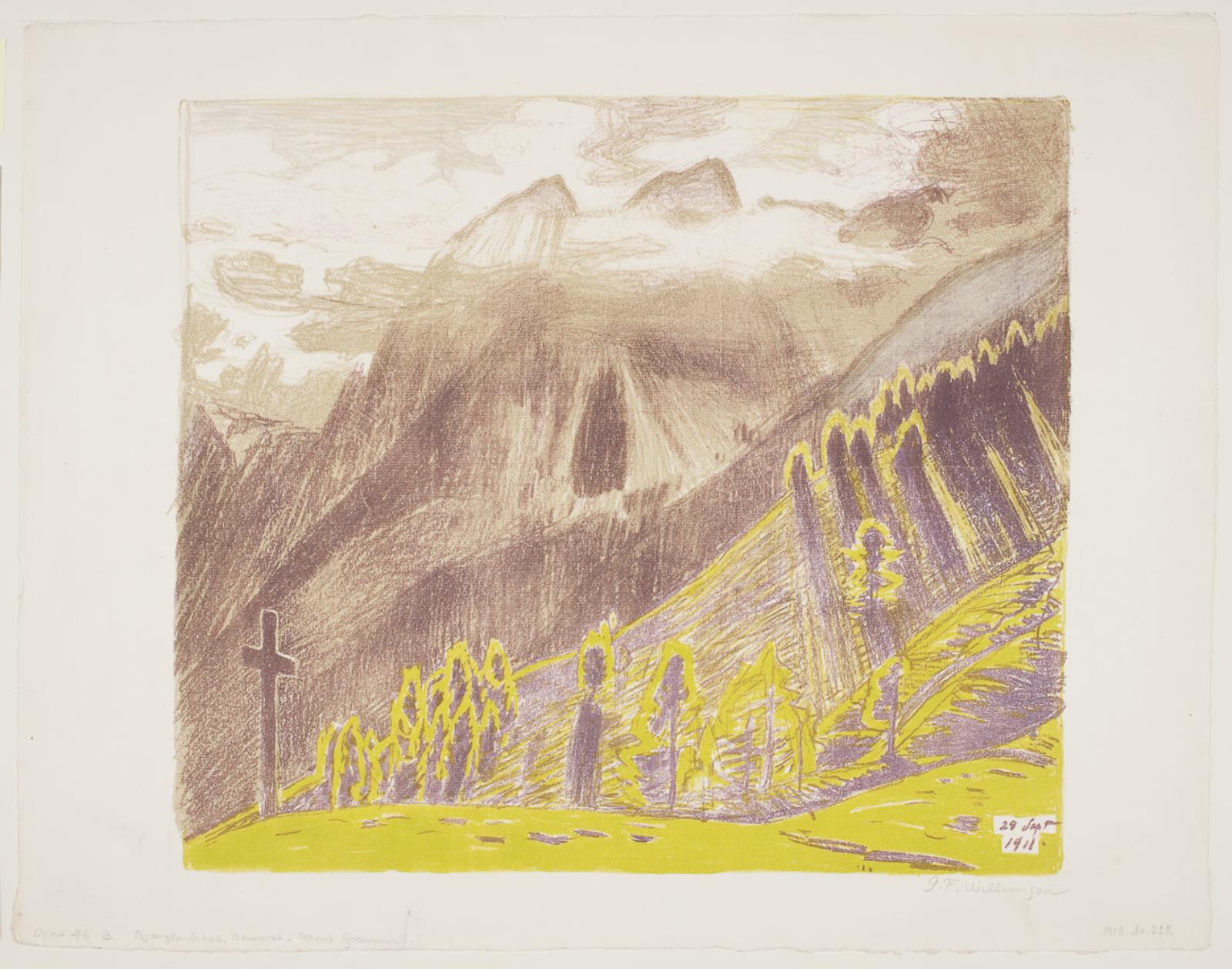 Bjerglandskab. Bouveret. Mont Grammont. Haute Savoie. Et kors forneden, J.F. Willumsen, 1911