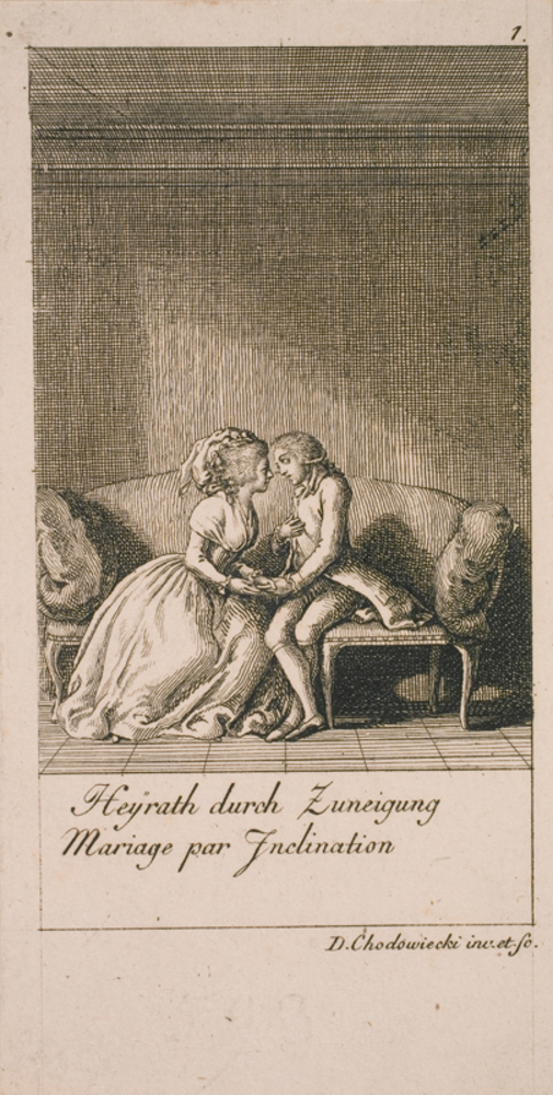Illustration til giftermålets årsager og følger (Heyrath durch Zuneigung Mariage par Inclination)