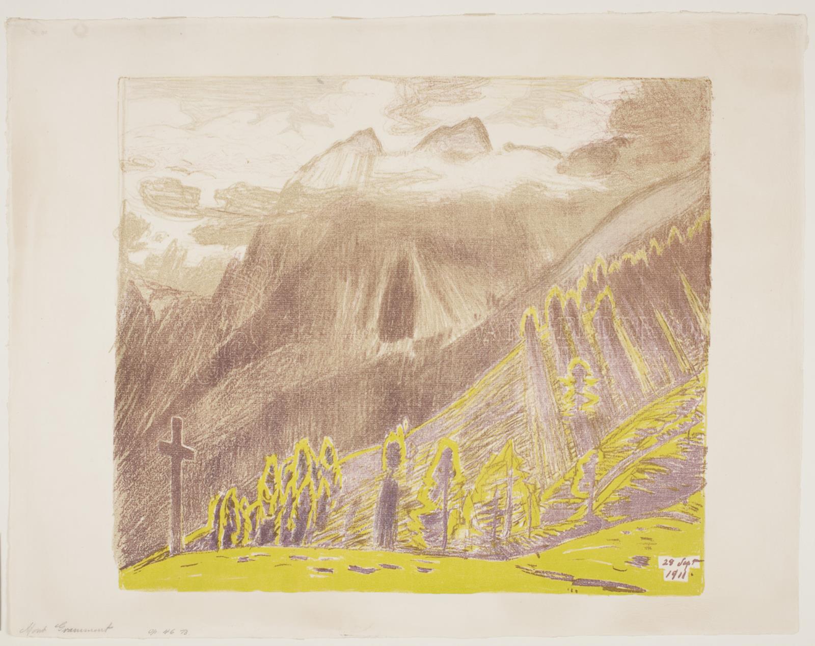 Bjerglandskab. Bouveret. Mont Grammont. Haute Savoie. Et kors forneden, J.F. Willumsen, 1911