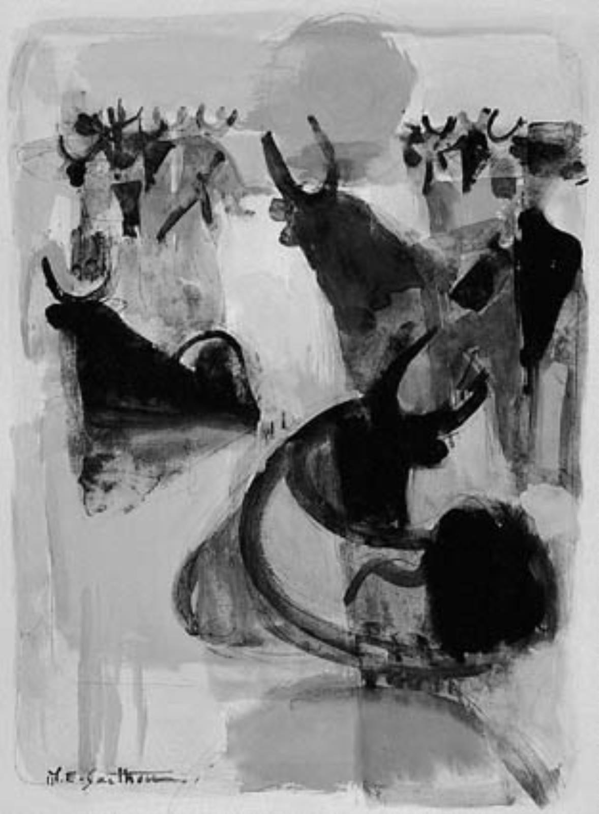 Hvilende tyre. Camargue, Maurice E. Sarthou, 1956