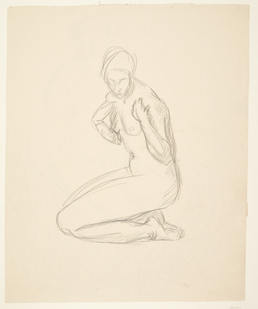 Knælende kvindelig model, Sigurd Swane, 1916