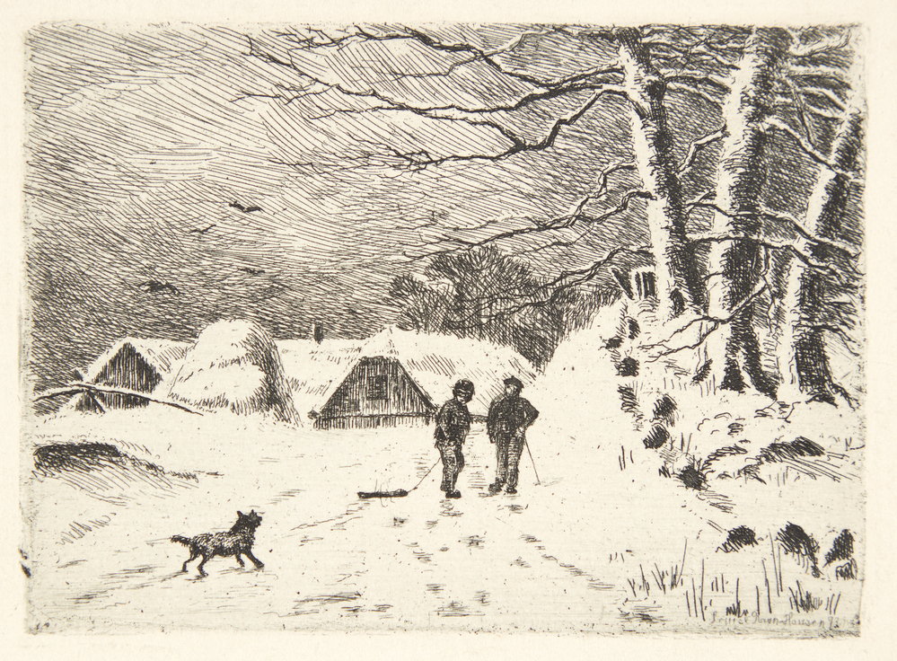 Vinterlandskab. Ved et skovfogedhus.