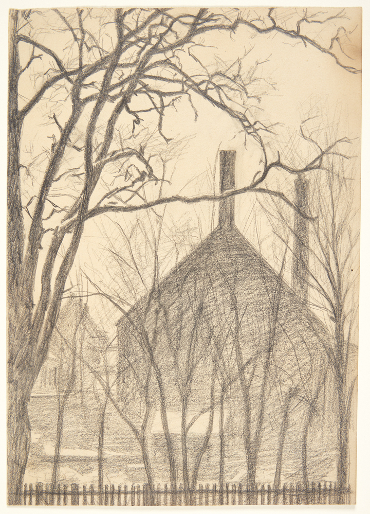 Husgavl og nøgne træer, Sigurd Swane, 1898-1901