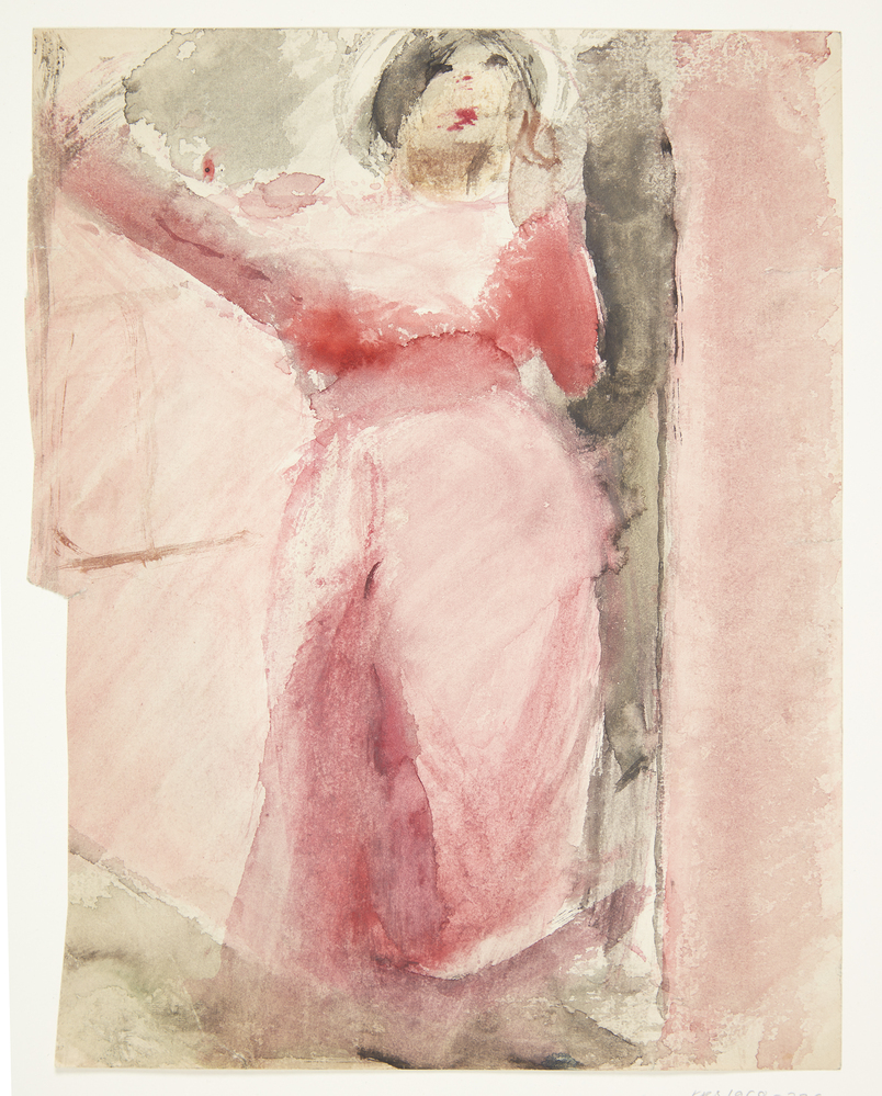 Stående rødklædt dame, Ebba Carstensen, 1900-1967