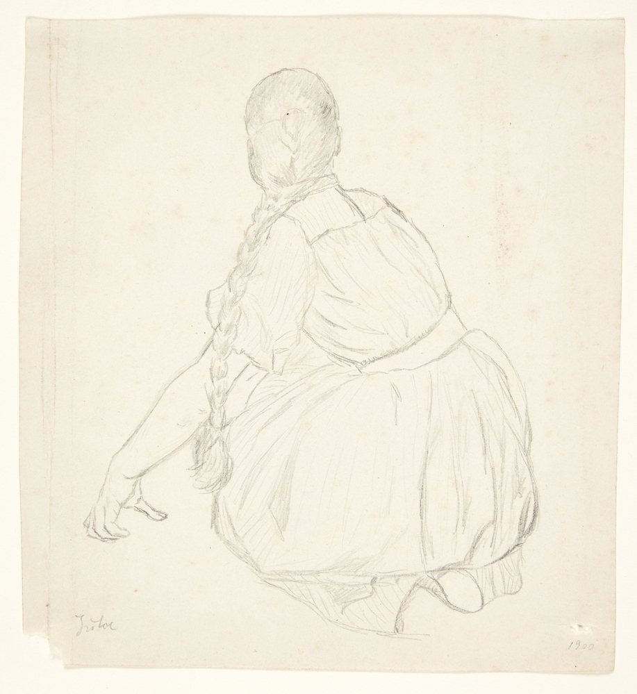 Søsteren Julie, rygvendt, knælende, Sigurd Swane, 1900